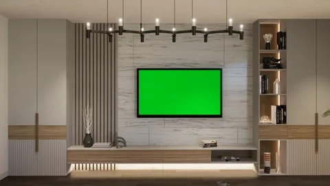 3d render. TV area in the studio apartment in a modern minimalistic style Stock Footage 255662659