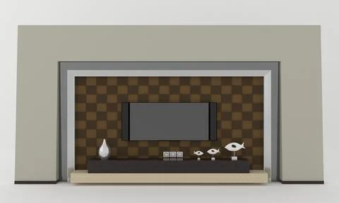 3d render of a TV set and some decoratives by a checkered background イラスト素材