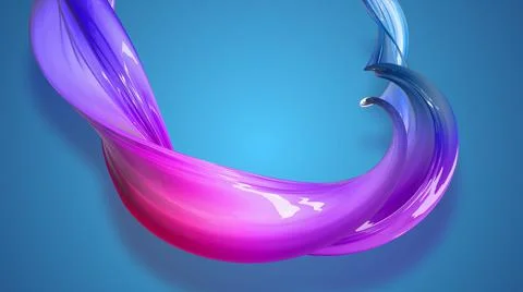 3d render. Twisted ribbon of gradient red blue violet color move around on a Illustrazione stock