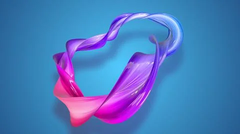 3d render. Twisted ribbon of gradient red blue violet color move around on a Stock Illustration