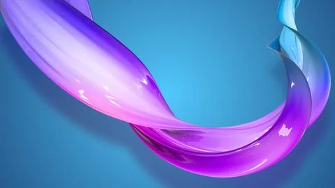 3d render. Twisted ribbon of gradient red blue violet color move around on a Stock Illustration