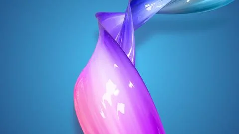 3d render. Twisted ribbon of gradient red blue violet color move around on a Illustrazione stock