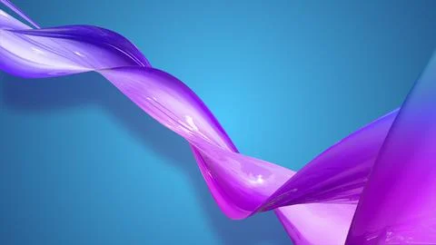 3d render. Twisted ribbon of gradient red blue violet color move around on a 스톡 일러스트