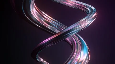 3d render of twisted shape made of chrome material. Iridescent  colorful refl Stock Illustration