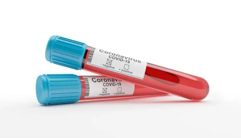 3d render of two blood collection tubes tested negative for coronavirus 스톡 일러스트