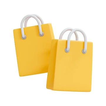 3D render of two bright yellow shopping bags with white handles, isolated on Stock Illustration