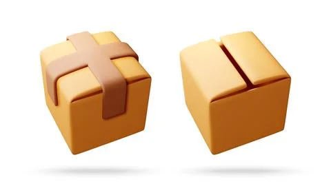 3d render of two brown cardboard boxes Stock Illustration