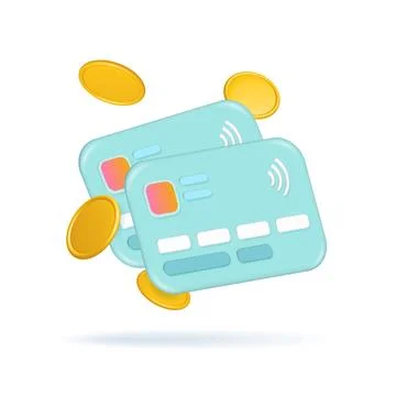 3d render Two Credit cards with golden money is hanging in the air. Concept of Stock Illustration