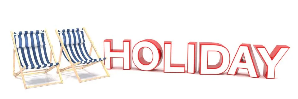 3d render of two deck chairs and the message Holiday Illustrazione stock