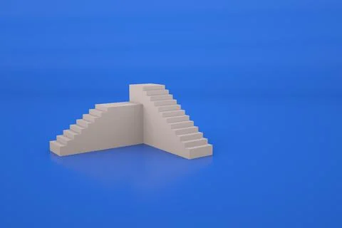 3D render Two empty stairs on a blue background Stock Illustration