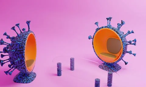 3D render of two semicircular armchairs in the form of a coronavirus. 스톡 일러스트