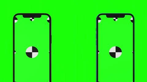 3D render of two smartphone with a green background. Rotating in screen. With a Stock Illustration