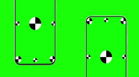 3D render of two smartphone with a green background. Rotating in screen. With a Stock Illustration