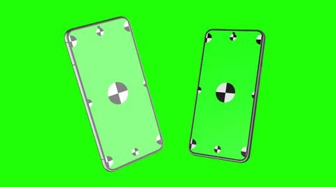 3D render of two smartphone with a green background. Rotating in screen. With a 스톡 일러스트