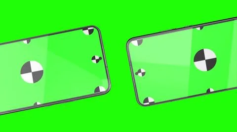 3D render of two smartphone with a green background. Rotating in screen. With a Stock Illustration