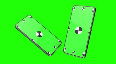 3D render of two smartphone with a green background. Rotating in screen. With a Stock Illustration