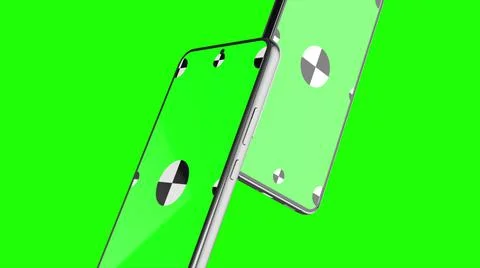 3D render of two smartphone with a green background. Rotating in screen. With a Stock Illustration