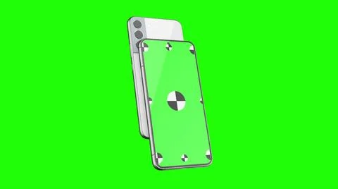 3D render of two smartphone with a green background. Rotating in screen. With a Stock Illustration