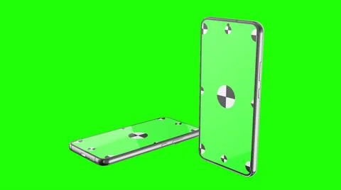 3D render of two smartphone with a green background. Rotating in screen. With a Stock Illustration