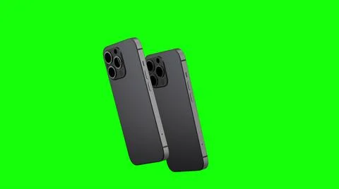 3D render of two smartphone with a green background. Rotating in screen. With a Stock Illustration