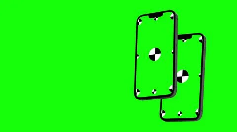 3D render of two smartphone with a green background. Rotating in screen. With a Stock Illustration