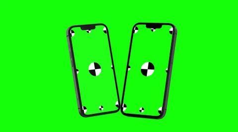 3D render of two smartphone with a green background. Rotating in screen. With a Stock Illustration