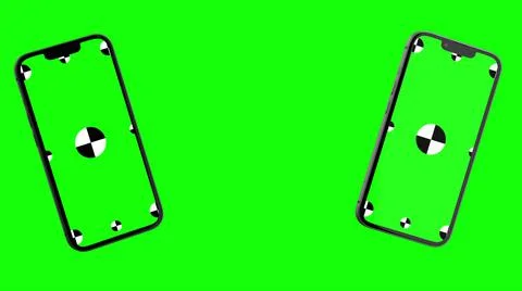 3D render of two smartphone with a green background. Rotating in screen. With a Stock Illustration
