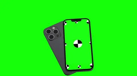 3D render of two smartphone with a green background. Rotating in screen. With a Stock Illustration