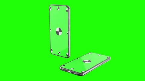 3D render of two smartphone with a green background. Rotating in screen. With a Stock Illustration