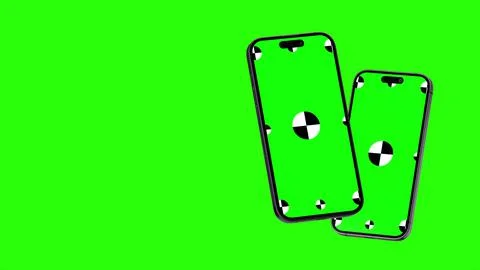 3D render of two smartphone with a green background. Rotating in screen. With a Stock Illustration
