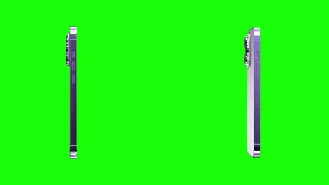 3D render of two smartphone with a green background. Rotating in screen. With a Stock Illustration