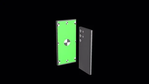 3D render of two smartphone with a green background. Rotating in screen. Green Stock Illustration