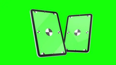 3D render of two TabletPC with a green background. Rotating in screen. With a Illustrazione stock