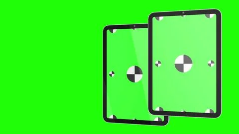 3D render of two TabletPC with a green background. Rotating in screen. With a Illustrazione stock