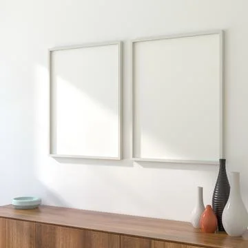 3D Render of Two Vertical White Frames Mockup in Interior Illustrazione stock