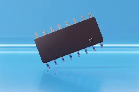 3D render of a typical black integrated circuit 库存插图