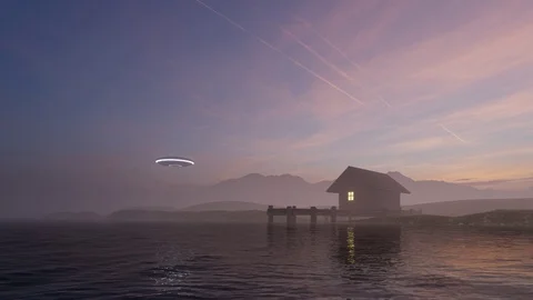 3d render of a UFO above a lake house Stock Footage 111189284