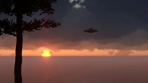 3d render UFO above the ocean Stock Footage 93752757