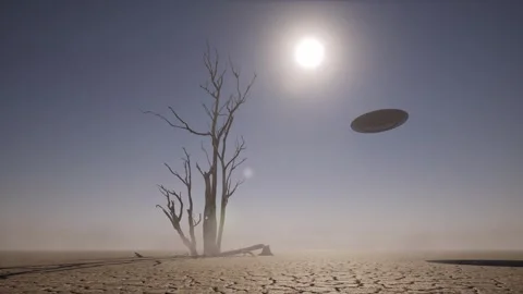 3d render. Ufo flies over the desert. Stock Footage 243800733
