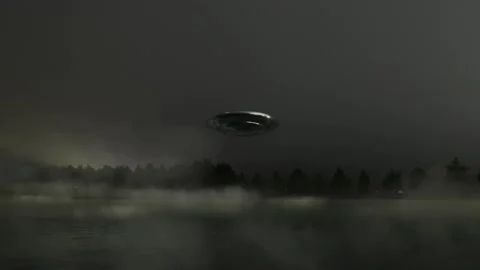 3d render. UFO over the lake at night. Stock Footage 242093605