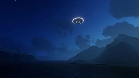 3D render UFO over the mountains Stock Footage 90646989