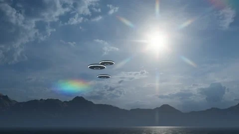 3D render. UFO over the mountains and sea Stock Footage 168371447