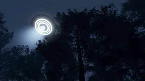 3d-render. UFO in the sky at night over the forest Stock Footage 233967478