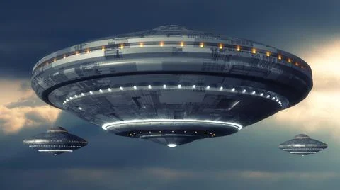 3d render. UFO spaceship concept 스톡 일러스트