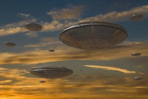 3d render. UFO spaceship concept 스톡 일러스트