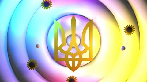3d render Ukrainian coat of arms Tryzub Stock Footage 171414090