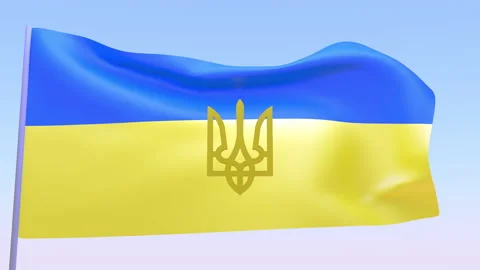 3d render Ukrainian flag and Trident animation Stock Footage 171458045