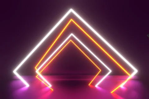 3d render, ultraviolet neon triangular portal, glowing lines, tunnel, corrido Stock Illustration