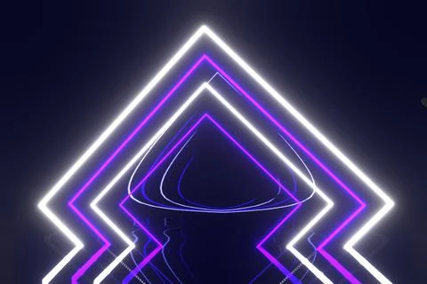 3d render, ultraviolet neon triangular portal, glowing lines, tunnel, corrido Ilustración de archivo