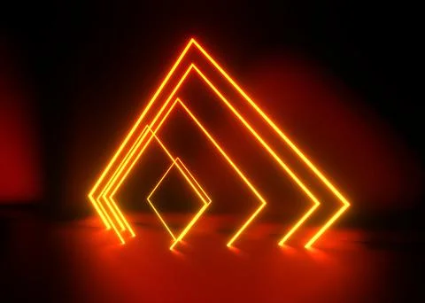 3d render, ultraviolet neon triangular portal, glowing lines, tunnel, corrido Illustrazione stock